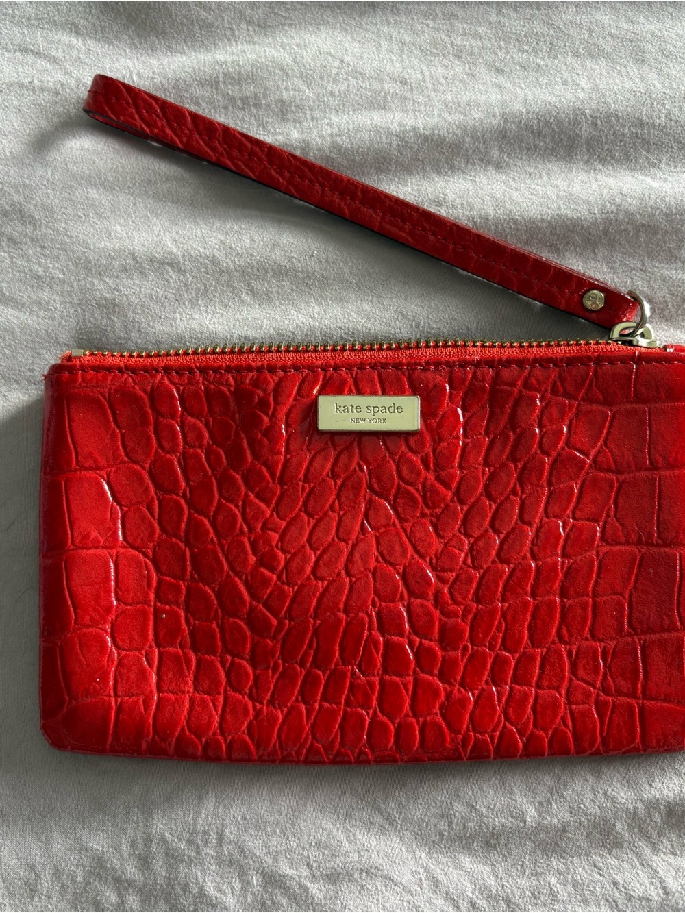 kate spade Red Croc-Embossed Wristlet Clutch with Gold Plate
